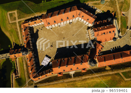 Top view of the Nesvizh Castle and the park in the summer.Belarus 96559401
