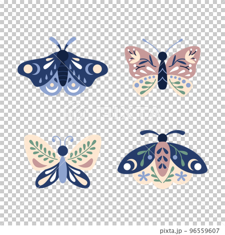 Set of moths and butterflies in colored doodle flat style. Vector illustration Set of moths and butterflies in colored doodle flat style. Vector illustration 96559607