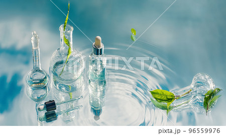 Abstract laboratory, serums, extracts, collag estrogens for natural organic skin care, cosmetics 96559976