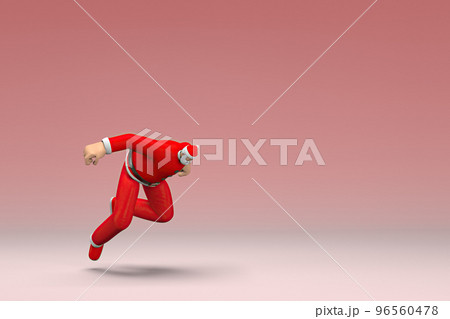 A man wearing Santa Claus costume.  He is falling down. 3d rendering of cartoon character in acting. 96560478