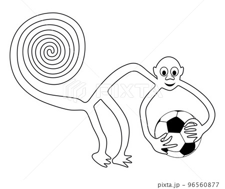 Monkey with the football ball in hands 96560877