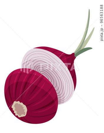 Cartoon sliced onion. Fresh farm market symbols. Vector illustration of organic farm fresh vegetables Cartoon sliced onion. Fresh farm market symbols. Vector illustration of organic farm fresh vegetables 96563188