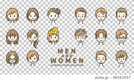 Face icons for young men and women 96563957