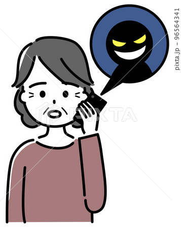 詐欺の電話をうける高齢女性(上半身) 詐欺の電話をうける高齢女性(上半身) 96564341
