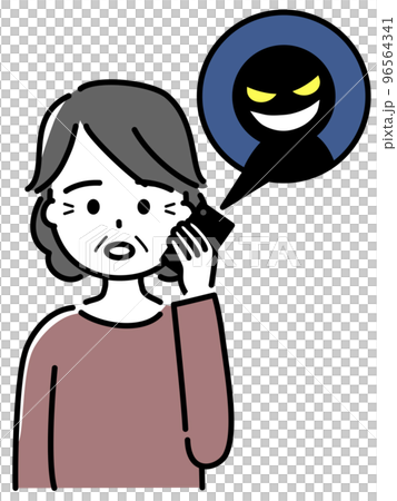 詐欺の電話をうける高齢女性(上半身) 詐欺の電話をうける高齢女性(上半身) 96564341