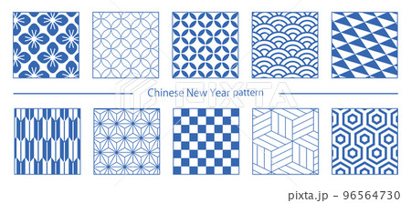 和柄モチーフのお正月デザインセット。 和柄モチーフのお正月デザインセット。 96564730