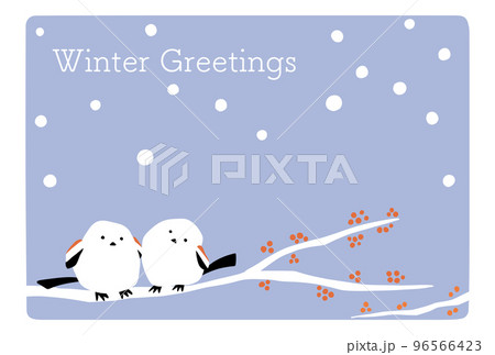 グリーティングカードテンプレートシマエナガ（雪） 96566423