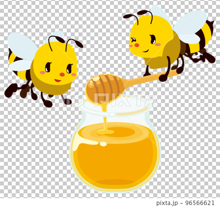 Honey in a delicious jar and cute bees 96566621