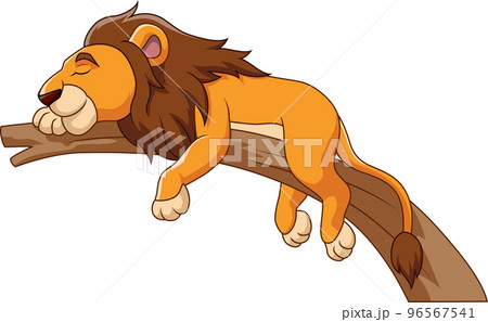 Cartoon lion sleeping on tree branch - Stock Illustration [96567541] - PIXTA