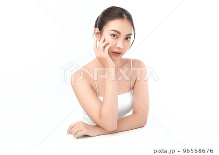 Beautiful young asian woman with clean fresh skin on white background, Face care, Facial treatment, Cosmetology, beauty and spa, Asian women portrait. 96568676