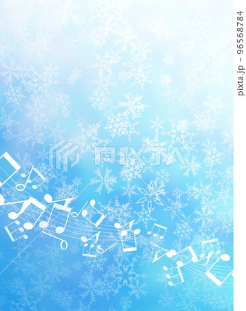雪の結晶と音符の青い背景イラスト 96568784
