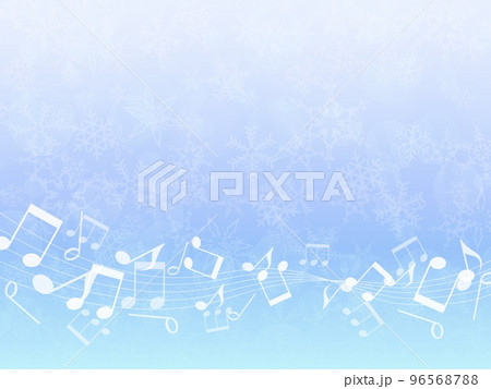 雪の結晶と音符の青い背景イラスト 96568788