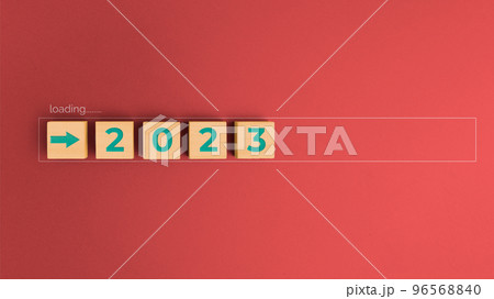 Happy New Year 2023, Wooden block with text 2023. 96568840
