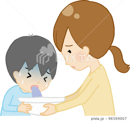 嘔吐している子どもを看病するママ 96569007