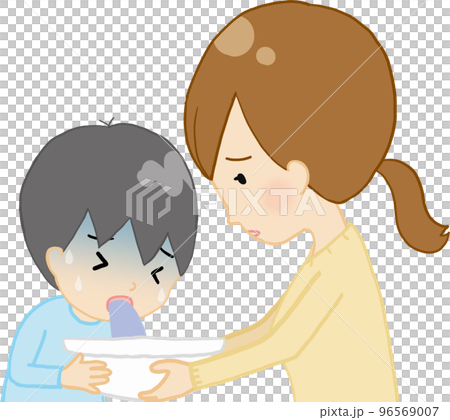嘔吐している子どもを看病するママ 96569007