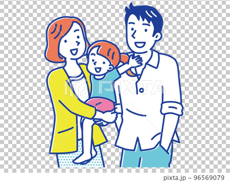子どもを抱っこするお母さんと3人家族のイメージ 96569079