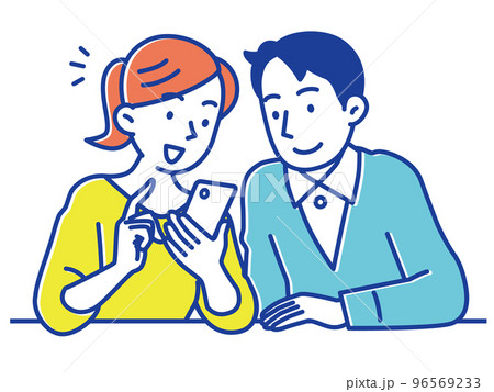 スマホであれこれショッピングする若い夫婦 96569233