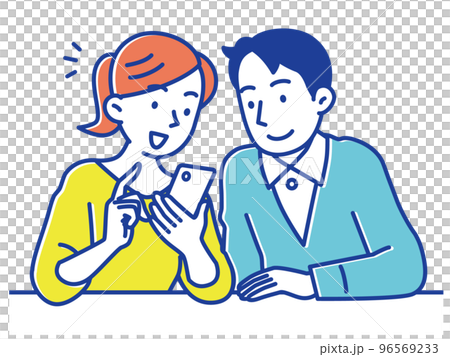 スマホであれこれショッピングする若い夫婦 96569233