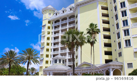 Modern apartment buildings with palm trees at Miami - view from road Modern apartment buildings with palm trees at Miami - view from road 96569816