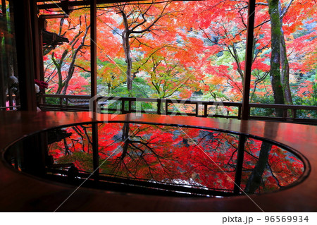 【京都府】嵐山祐斎亭の川端康成の部屋から見た紅葉 96569934