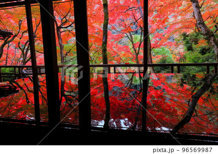 【京都府】嵐山祐斎亭の川端康成の部屋から見た紅葉 96569987