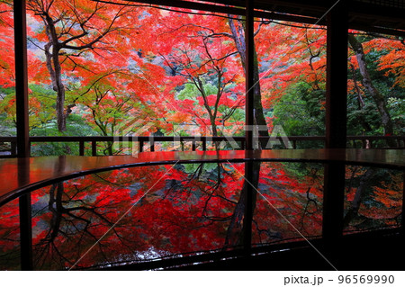 【京都府】嵐山祐斎亭の川端康成の部屋から見た紅葉 【京都府】嵐山祐斎亭の川端康成の部屋から見た紅葉 96569990