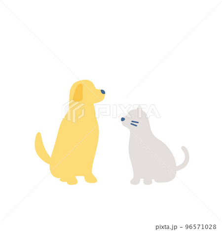 お座りする犬と猫 横向きのイラスト素材