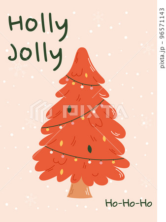 Groovy Christmas card with christmas tree. Christmas and New Year celebration concept. Good for greeting card, invitation, banner, web design. Groovy Christmas card with christmas tree. Christmas and New Year celebration concept. Good for greeting card, invitation, banner, web design. 96571143