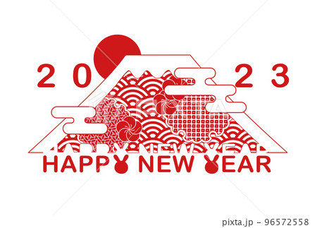 和柄の赤富士年賀状 和柄の赤富士年賀状 96572558