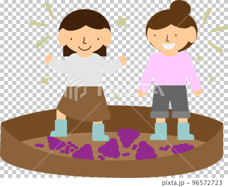 Illustration of a woman stepping on grapes Illustration of a woman stepping on grapes 96572723