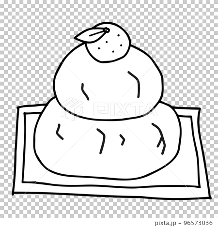 Cracked kagami mochi line drawing Cracked kagami mochi line drawing 96573036