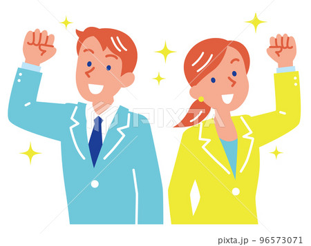 ガッツポーズをする若い男女のビジネスマン セット ガッツポーズをする若い男女のビジネスマン セット 96573071