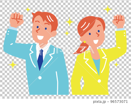 ガッツポーズをする若い男女のビジネスマン セット ガッツポーズをする若い男女のビジネスマン セット 96573071