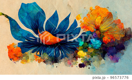 Abstract composition of plants and flower petals painting color texture. Modern floral pattern Abstract composition of plants and flower petals painting color texture. Modern floral pattern 96573776