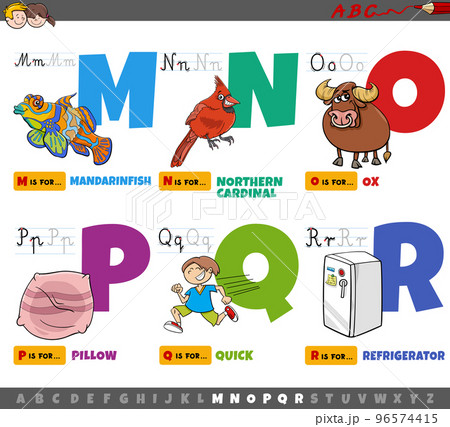 educational cartoon alphabet letters for children from M to R 96574415