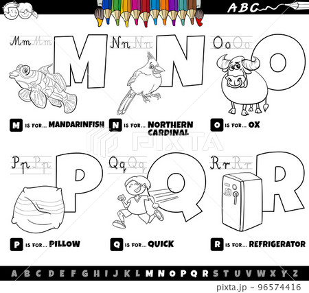 educational alphabet letters cartoon set from M to R coloring page educational alphabet letters cartoon set from M to R coloring page 96574416