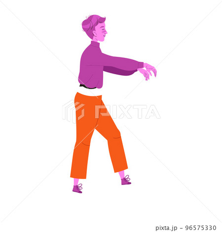 Young Man Sleepwalking with Outstretched Arms Vector Illustration 96575330
