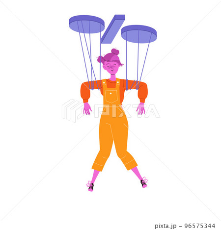 Young Woman Character with Percentage Sign Pulling Ropes as Marionette Vector Illustration 96575344