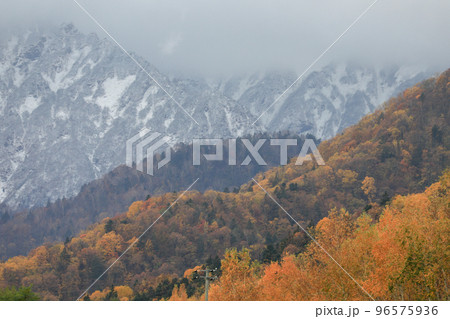 【北海道富良野市】積雪の山と紅葉 96575936