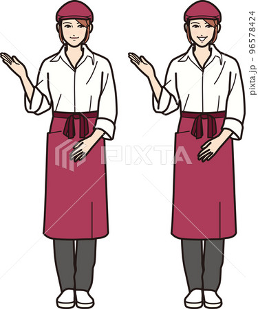 ファストフード女性店員 案内する 全身 96578424