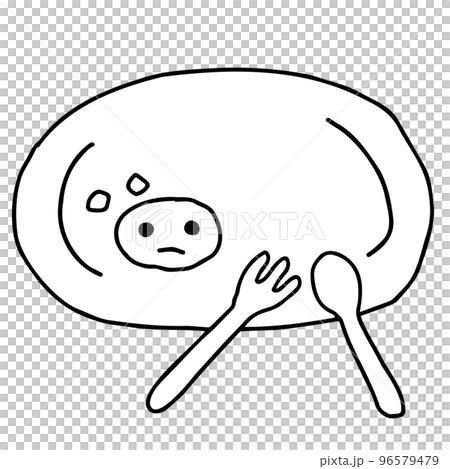 A hamburger line drawing left uneaten on a plate A hamburger line drawing left uneaten on a plate 96579479