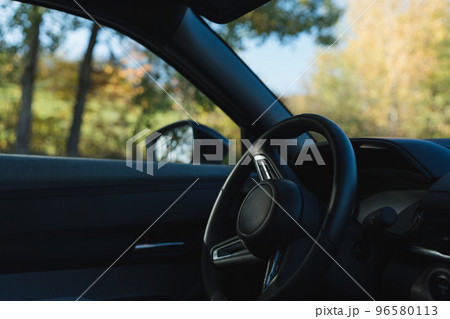 Interior of electric car parking in nature. 96580113