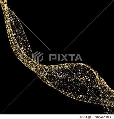 Abstract shiny color gold wave design element with glitter effect on dark background. 96582463