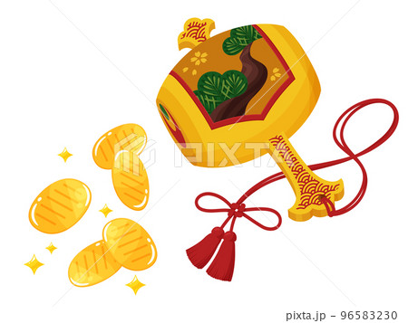 打ち出の小槌を振って小判を出すイラスト 96583230