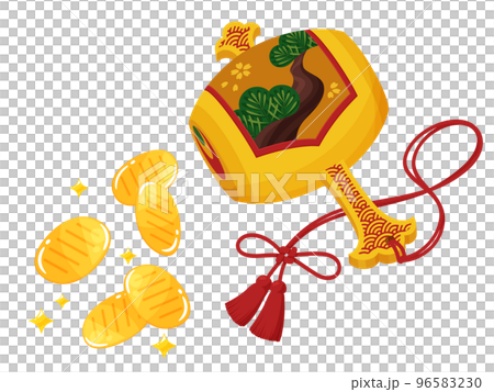 打ち出の小槌を振って小判を出すイラスト 96583230