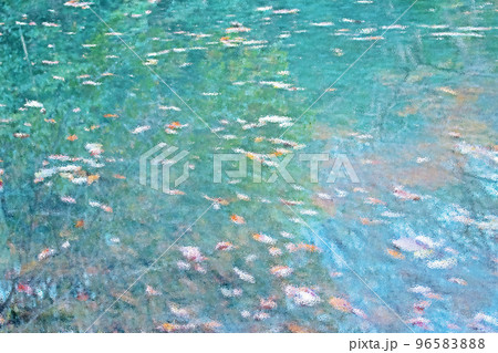 落ち葉の浮かぶ湖面の幻想的な背景 96583888
