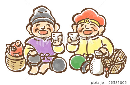 酒を飲み交わす恵比寿天と大黒天 酒を飲み交わす恵比寿天と大黒天 96585006