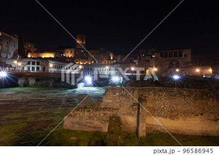 Rome, Italy, ruins of the old city at night with backlight. Rome, Italy, ruins of the old city at night with backlight. 96586945