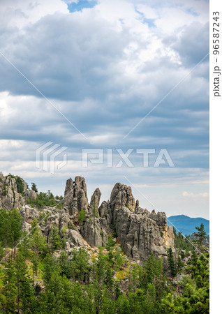 HDR view of Needles Highway .Cathedral Spires in the Black Hills of South Dakota 96587243