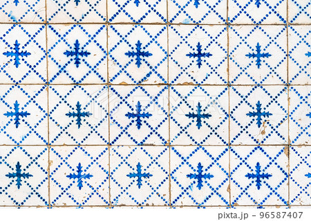Traditional portuguese light blue tile Azulejo 96587407